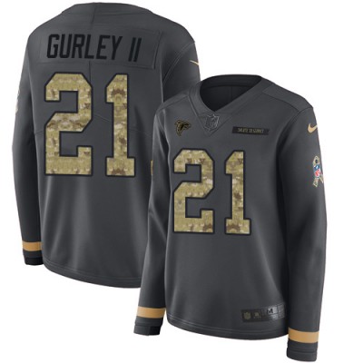 Nike Atlanta Falcons #21 Todd Gurley II Anthracite Salute to Service Women's Stitched NFL Limited Therma Long Sleeve Jersey